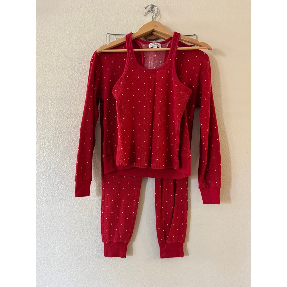PJ Salvage Womens 3 Piece Pajama Set‎ Red Polka Dot Waffle Knit Henley Tank XS